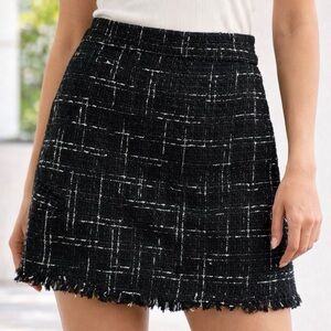 Mango Black Tweed Mini Skirt
